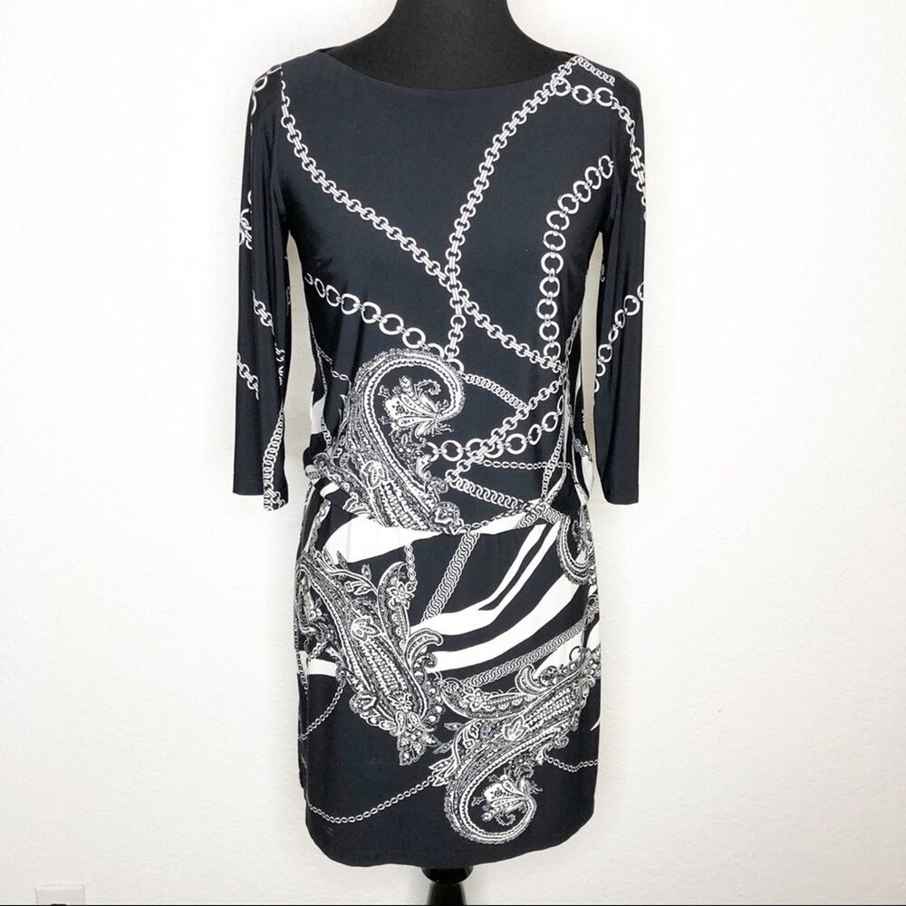 WHBM black white paisley chain print dress size Extra Small XS